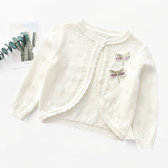Wancir Girls Cropped Cardigan Sweaters Long Sleeve Cable Knit Button Front Sweater 2-9Y