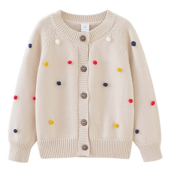 Wancir Girls Cute Cardigan 100% Cotton Girls Button Up Sweater Long Sleeve Kids Knit Cardigan Crewneck Casual Clothes