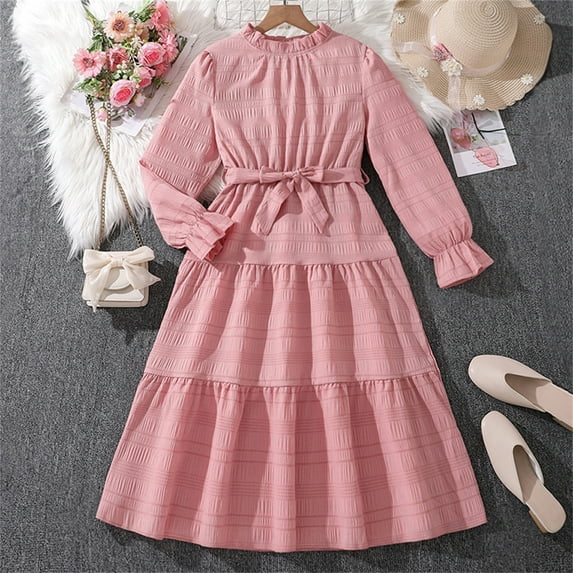 Wancir Girls' Floral Long Sleeve Dresses Kid Mock Neck High Waist Casual Formal Elegant Fall Dress Size 5-14Y