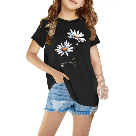 Wancir Girls' Flowers Shirt Casual Boho Floral Printed T-Shirt Sunflower Wildflowers Graphic Tees Tops for Girl