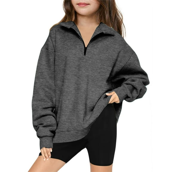 Wancir Girls Half Zip Sweatshirts Oversized Crop Pullover 2024 Winter Y2K Fleece Hoodie Sweater Teen Girls Fall Clothes 5-14T