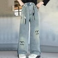 thumbnail image 1 of Wancir Girls High Waisted Straight Leg Jeans Denim Long Pants with Pocket 5-14 Years, 1 of 1