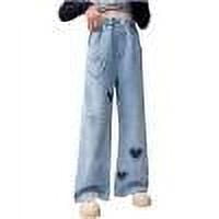 Wancir Girls Jeans Wide Leg/Flare/Skinny Denim Pants Ripped Baggy High Waisted with Pockets Teen Casual Kids 8-16Y