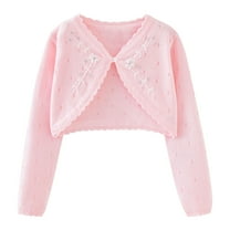Wancir Girls' Long Sleeve Knitted Cardigan Kids Button Closure Shrug Sweaters Cropped Jacket Cover Up Tops