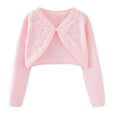 Wancir Girls' Long Sleeve Knitted Cardigan Kids Button Closure Shrug Sweaters Cropped Jacket Cover Up Tops