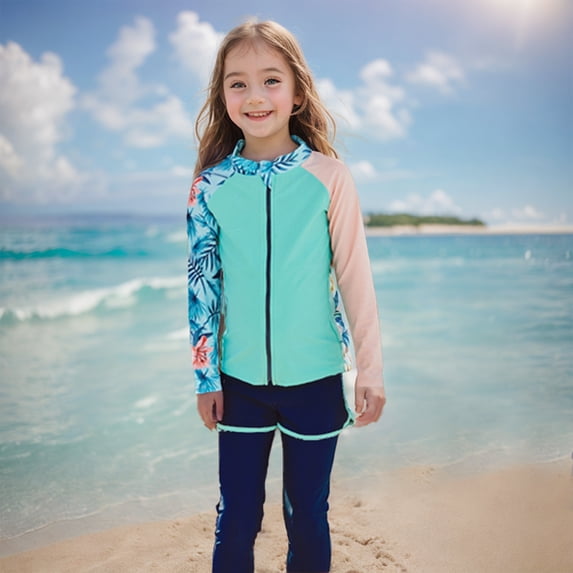Wancir Girls Long Sleeve Swimsuit 2 Piece-set Swimwear 7-16 Years UPF 50+ Sunsuits