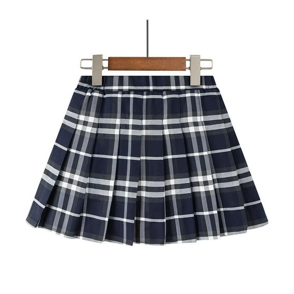 Wancir Girls Pleated Skirt Elastic Waist Plaid A-line Skirts with Lining Shorts School Uniform
