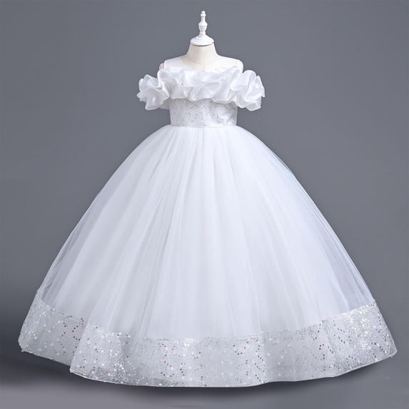 Wancir Girls Princess Tulle Lace Flower Pageant Dress Puffy Floor Length Wedding Bridesmaid Dress Party Tutu Maxi Gown