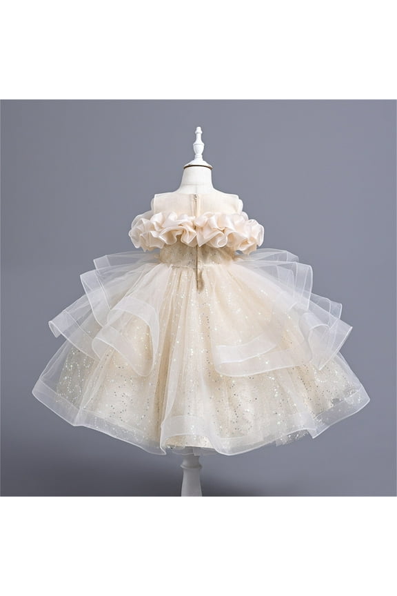 Wancir Girls Princess Tulle Lace Flower Pageant Dress Puffy Floor Length Wedding Bridesmaid Dress Party Tutu Maxi Gown
