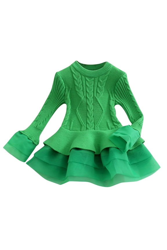 Wancir Girls Ruffle Sweater Long Sleeves Tutu Dresses Stitching Knitting Pullover Tops for Kids