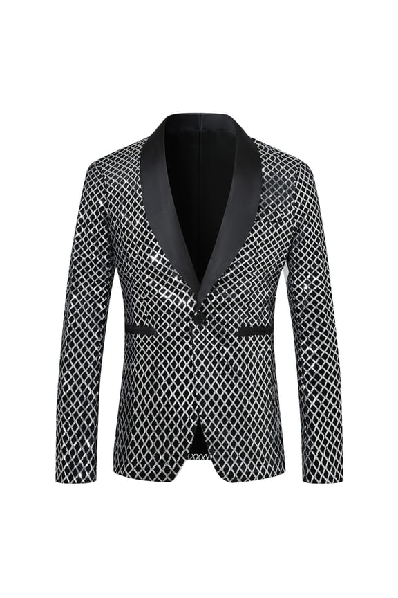 Wancir Glitter Blazers for Men's Shawl Lapel Wedding Metallic Sports Coat Party Sparkly Suit Jackets