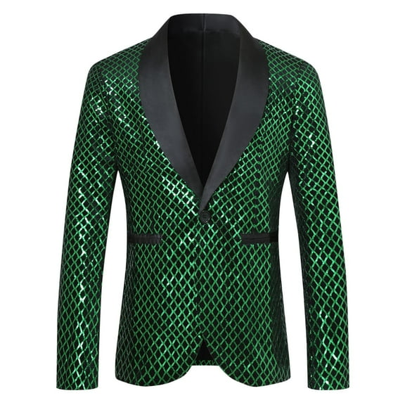 Wancir Glitter Blazers for Men's Shawl Lapel Wedding Metallic Sports Coat Party Sparkly Suit Jackets