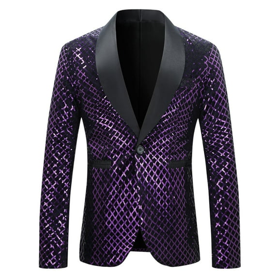 Wancir Glitter Blazers for Men's Shawl Lapel Wedding Metallic Sports Coat Party Sparkly Suit Jackets