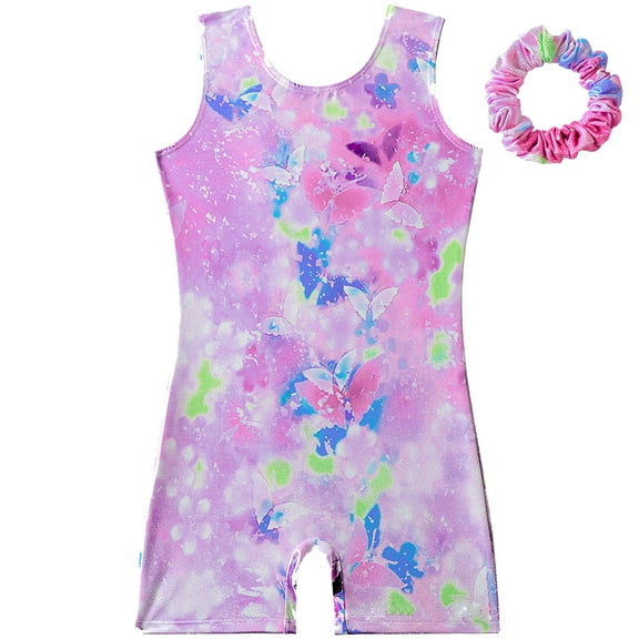 Wancir Gymnastics Leotards for Girls Sparkly One-Piece Pro Kids Unitard Biketards with Shorts and Hair Band
