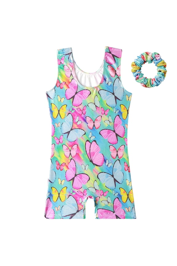 Wancir Gymnastics Leotards for Toddler Girls Sparkle Tank Biketards Kids One Piece Dance Outfit and Hair Band