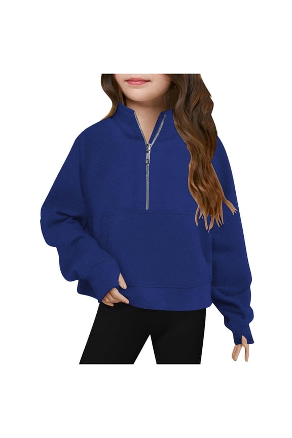 Wancir Half Zipper Sweatshirts for Girls Trendy Preppy Hoodies Thumb Hole Long Sleeve Pullover Cute Teen Girl Clothes 5-14Y