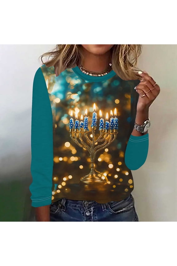 Wancir Happy Hanukkah Sweatshirt Women Ugly Hanukkah Sweater Funny Chanukah Shirts Casual Long Sleeve Crewneck Pullover Tops