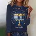 thumbnail image 1 of Wancir Happy Hanukkah Women's Long Sleeve Shirts O Neck T-Shirt Casual Loose Tops for Women, 1 of 4