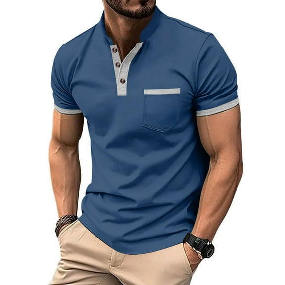Wancir Henley Shirts for Men Short Sleeve Button T Shirt Slim Fit Casual Dress Shirts Classic Tees with Front Pocket