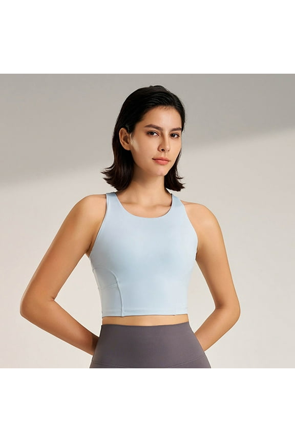 Wancir High Neck Sports Bra for Women Longline Medium Impact Workout Crop Tank Tops Wirefree Padded Yoga Bra Gym