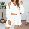 thumbnail image 1 of Wancir Hooded Cardigan Outwear Crop Tops Shorts Nightwear Set, Women Sexy Warm Fuzzy 3 Piece Outfits Pajamas, 1 of 8