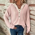 thumbnail image 1 of Wancir Hoodies for Women Waffle Knit Long Sleeve Drawstring Button V Neck Casual Pullover Sweatshirt Hooded Tops, 1 of 6