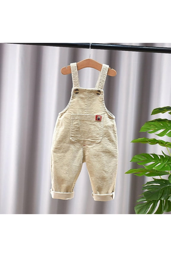 Wancir Infants Baby Boys Girls Corduroy Overalls Suspender Bib Pants Trousers Adjustable Straps Jumpsuit with Pockets