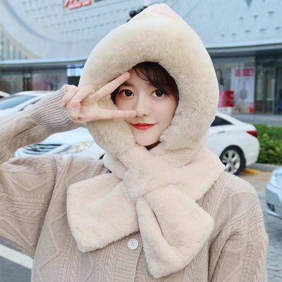 Wancir Integrated Ear Protection Windproof Cap Scarf, Winter Knitting Thick Hooded Scarf, 2 in 1 Mask Scarf Knitted Hat