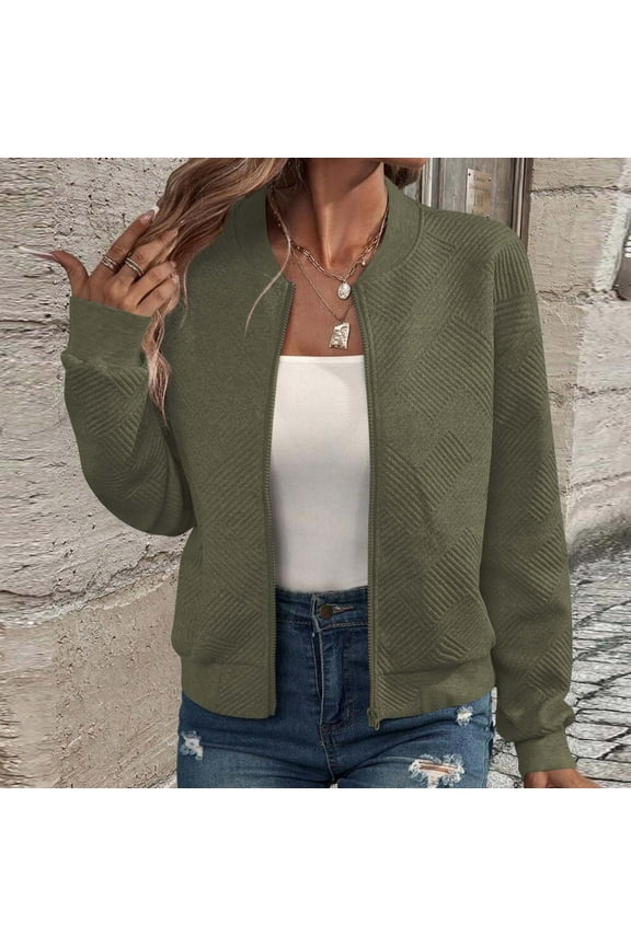 Wancir Jackets for Women Fall Fashion 2024 Cute Jacquard Coat With Pockets Lightweight Zip Up Jackets Dressy Casual