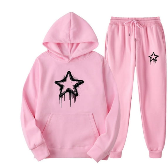 Wancir Jogger Sets for Women 2 Piece Baggy Fit Funny Heart Print Track Suits Soft Solid Color Sweatsuits Set with Pockets