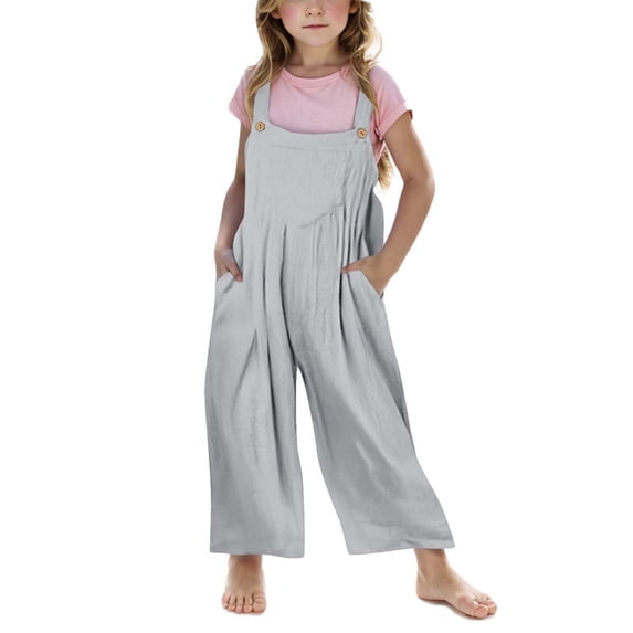 Wancir Jumpsuits for Girls Casual Sleeveless Loose Spaghetti Strap Summer Rompers Long Pants with Pockets