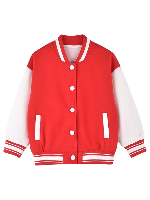 Wancir Kids Baseball Jackets Boys Girls Team Uniform Varsity Jacket Everyday Casual School Cotton Classic Clothing