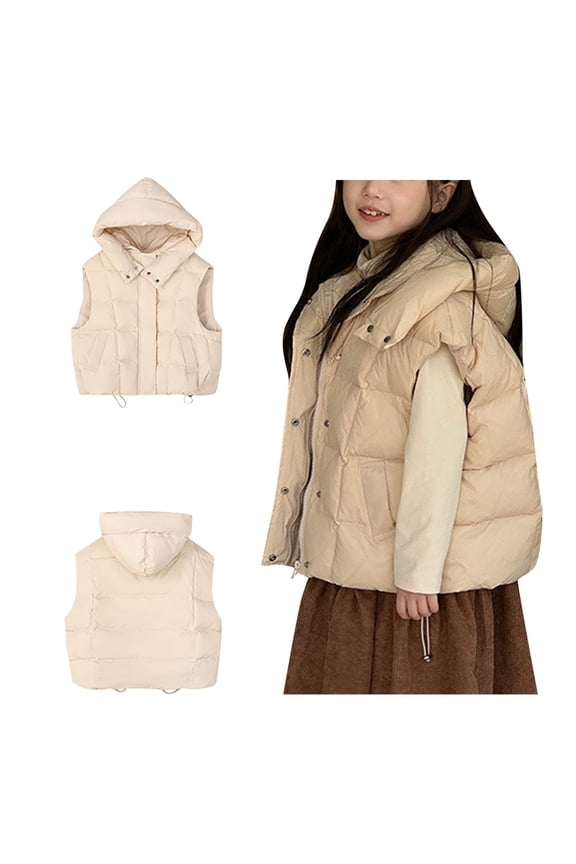 Wancir Kids Boys Girls Winter Warm Down Padded Vest Hooded Zipper Sleeveless Jacket Waistcoat Outwear 4-13T