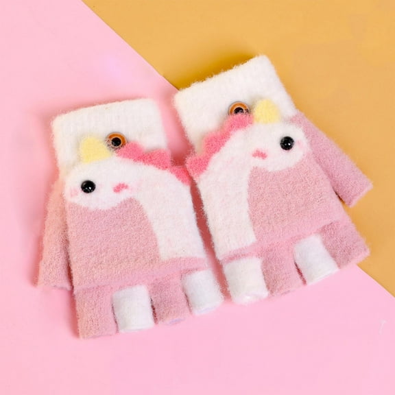 Wancir Kids Fingerless Gloves Convertible Mittens Flip Top Gloves Toddler Winter Soft Knitted Gloves for Boys and Girls