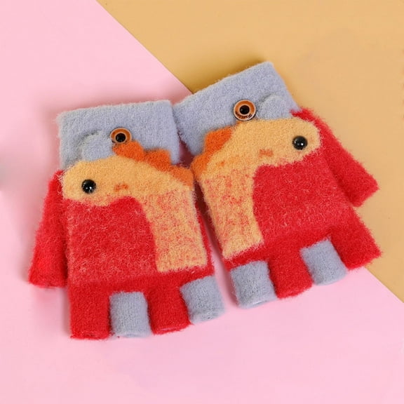 Wancir Kids Fingerless Gloves Convertible Mittens Flip Top Gloves Toddler Winter Soft Knitted Gloves for Boys and Girls