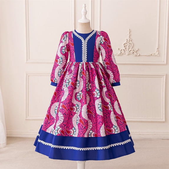 Wancir Kids Girls Middle East Muslim Dress Long Sleeve Ruffle Prayer Dress Dubai Abaya Ramadan Kaftan for 4-7 Years