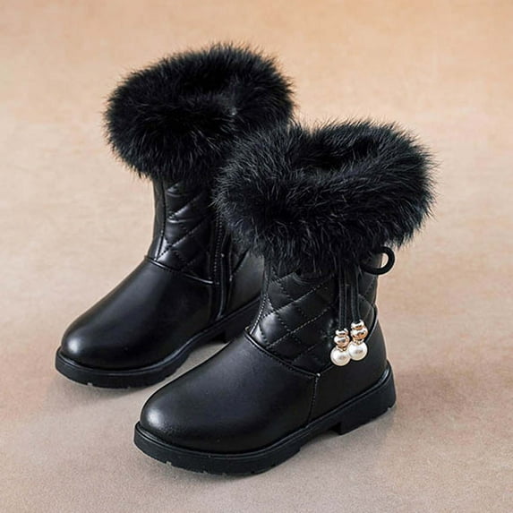 Wancir Kids Snow Boots Boys Girls Winter Boots Cow Suede Warm Faux Fur Lined Durable Shoes