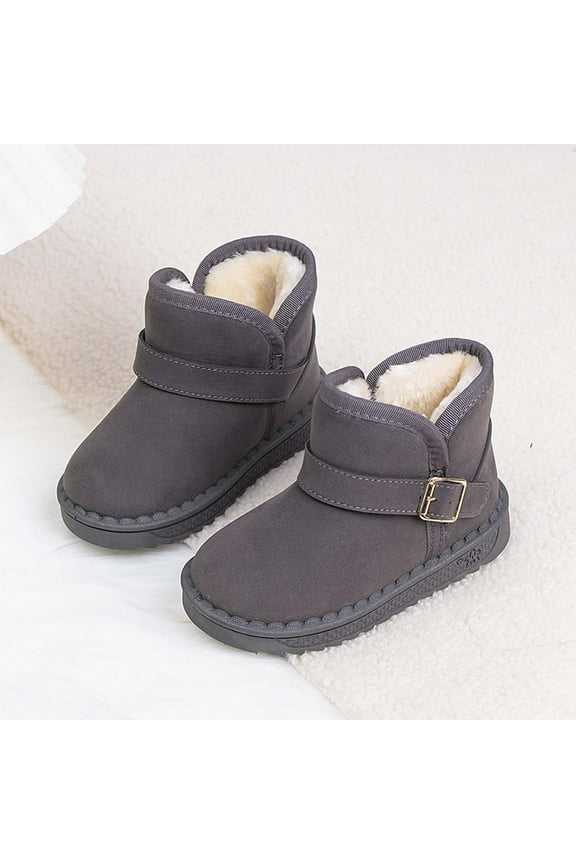 Wancir Kids Snow Boots Boys Girls Winter Boots Cow Suede Warm Faux Fur Lined Durable Shoes