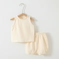 thumbnail image 1 of Wancir Kids Tales 2Pcs Baby Cotton Linen Outfits Set Toddler Boys Girls Sleeveless Tank Tops Shorts Clothes Solid Vest + Bloomers, 1 of 3