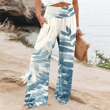 Wancir Lightweight Wide Leg Pants for Women High Waisted Casual Lounge Travel Work Pants with Pockets Loose Fit Summer