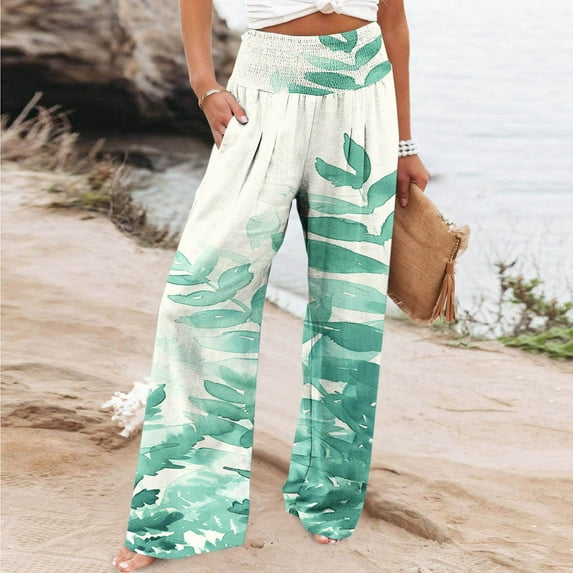 Wancir Lightweight Wide Leg Pants for Women High Waisted Casual Lounge Travel Work Pants with Pockets Loose Fit Summer