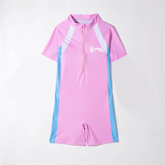 Wancir Little Girls Swimsuit One-Piece Short Sleeve SPF 50+ Rash Guard Set Kids Bathing Suit
