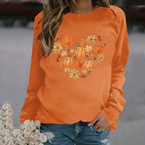 Wancir Long Sleeve Fall T-Shirt for Women Family Halloween Thanksgiving Tops Casual Thankful Pumpkin Turkey Graphic Tees
