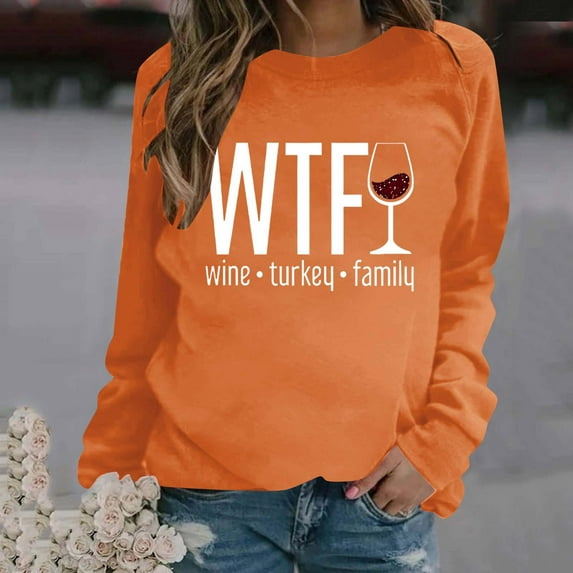 Wancir Long Sleeve Fall T-Shirt for Women Family Halloween Thanksgiving Tops Casual Thankful Pumpkin Turkey Graphic Tees