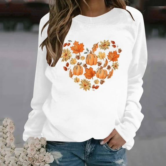 Wancir Long Sleeve Fall T-Shirt for Women Family Halloween Thanksgiving Tops Casual Thankful Pumpkin Turkey Graphic Tees