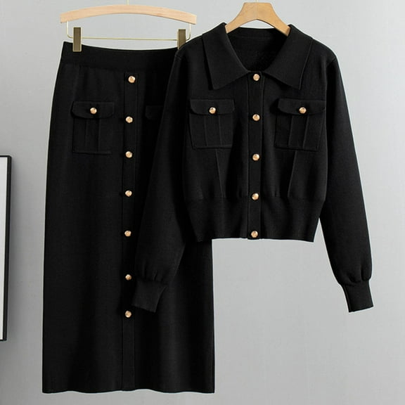 Wancir Long Sleeve Two Piece Skirt Sets Women Outfits Casual Ribbed Knit Wrap Hip Half-body Skirt