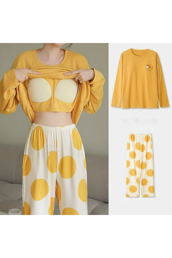 Wancir Loungewear Women Pajamas Autumn Cute Bear Print Pajama Cotton O-neck Sleepwear Long Sleeve Plaid Pants Pjs