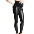 thumbnail image 1 of Wancir Maternity Faux Leather Leggings High Waisted Stretchy Comfy Pants Tights Over The Belly, 1 of 6