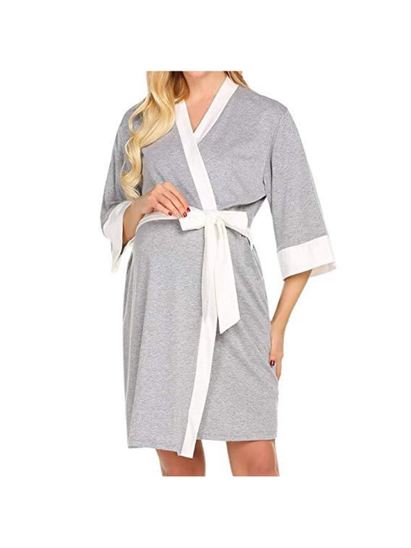 Wancir Maternity Robe Labor Delivery Nursing Gown Hospital Breastfeeding Dress Bathrobes