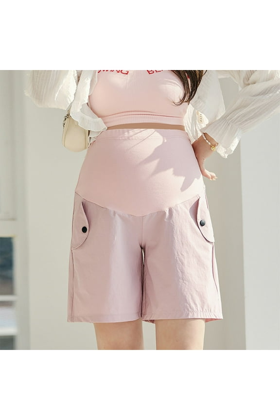 Wancir Maternity Shorts High Waist Scalloped Leg Opening Shorts with Pockets